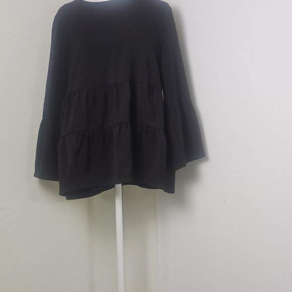 COS A Line Womens Top Sz 8 Black 3/4 Gathered Sleeve Lightweight Wool Oversized - Picture 2 of 15